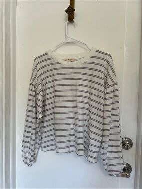 Madewell Cream Tee with Brown and Blue Stripes